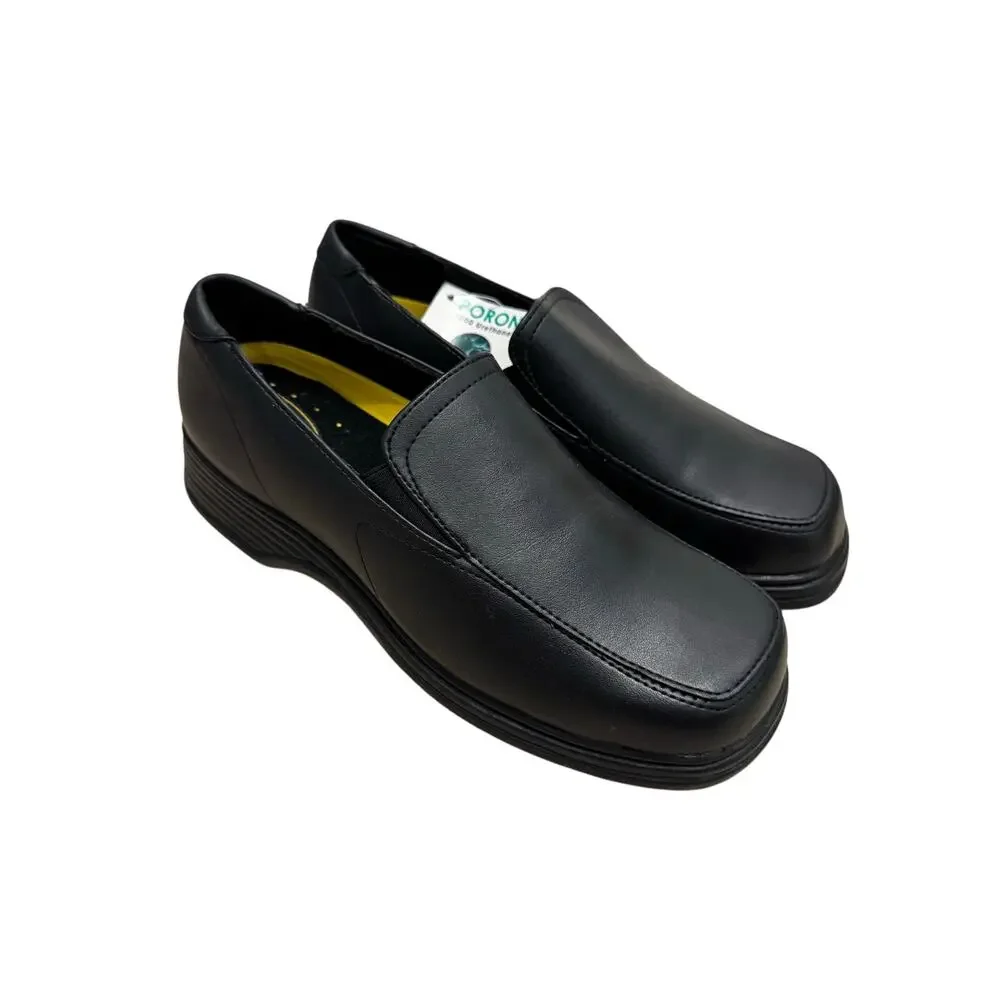 NWT Safetrax Black‎ Leather Slip Resistant Women’s Work Shoes 7.5 Slip-On #65125